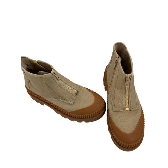 Anthro Silent D Beige Canvas High Top Zip Ankle Boots Size 5 Lug 8121 - Picture 8 of 11